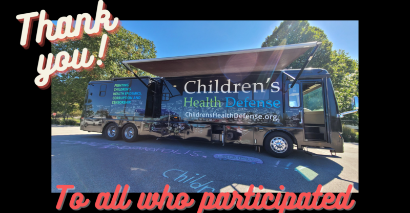 Children's Health Defense Bus with the words thank you to all who participated