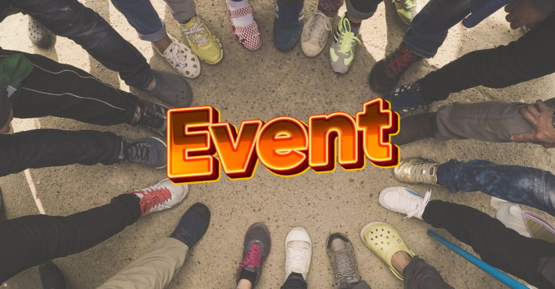 people standing in a circle with only their shoes visable, with the word event